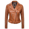 Women's Light Brown Asymmetrical Leather Biker Jacket