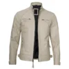 beige cafe race leather jacket