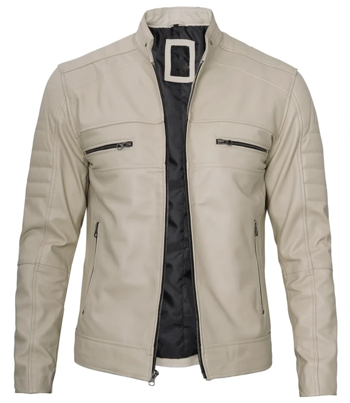 beige cafe racer jacket