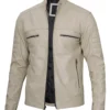 beige cafe racer leather jacket