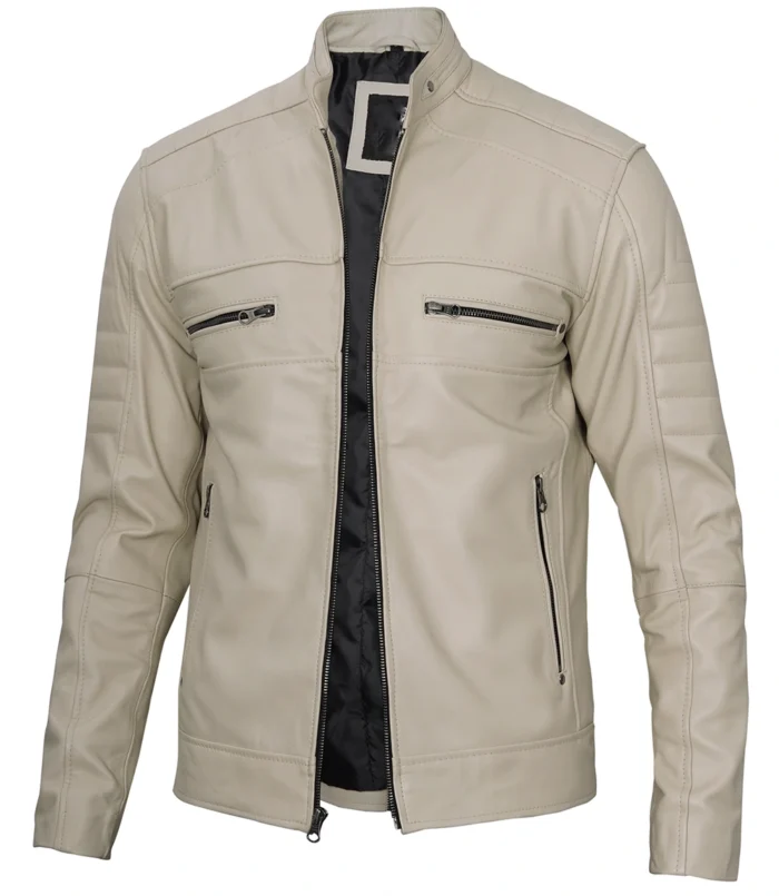 beige cafe racer leather jacket