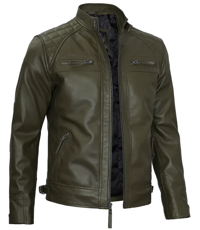 biker dark green leather jacket