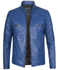 cafe racer blue leather jacket