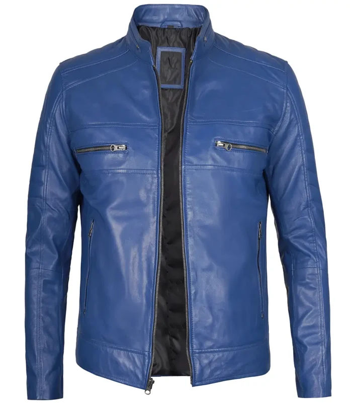 cafe racer blue leather jacket