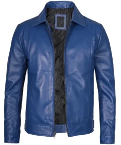 leather blue jacket