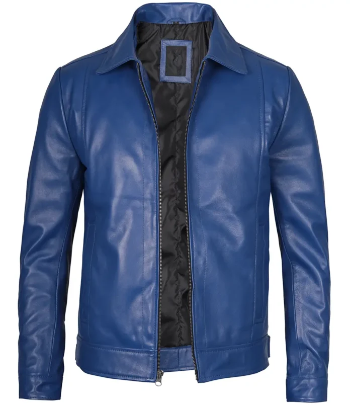 leather blue jacket