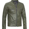 mens cafe racer dark green real leather jacket