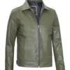 mens green leather jacket harrington