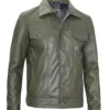 mens green trucker leather jacket