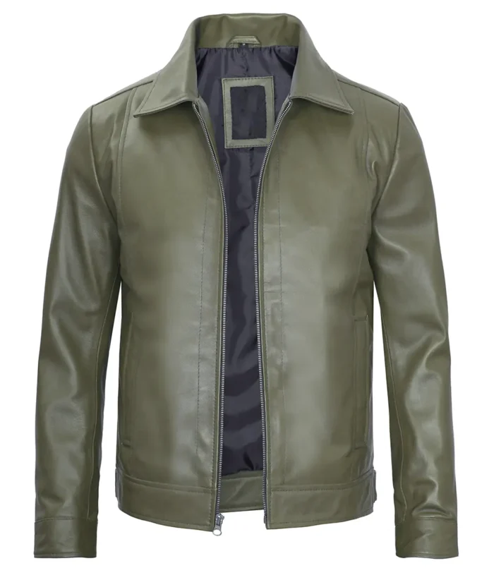 mens harrington green leather jacket