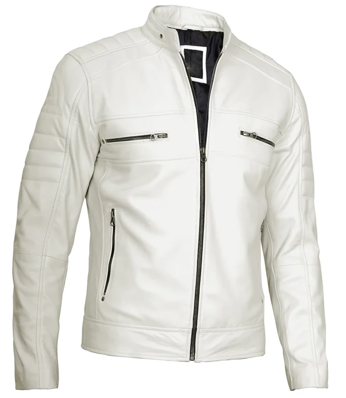 white mens leather cafe racer