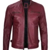 mens maroon cafe racer leather jacket