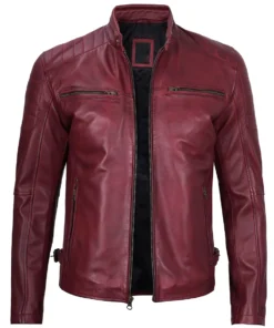 mens maroon cafe racer leather jacket