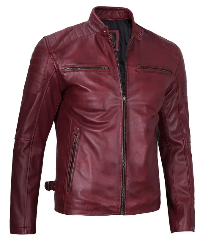 mens maroon cafe racer jacket