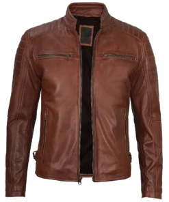 mens leather jacket cafe racer brown