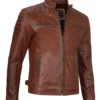 mens cognac brown cafe racer jacket