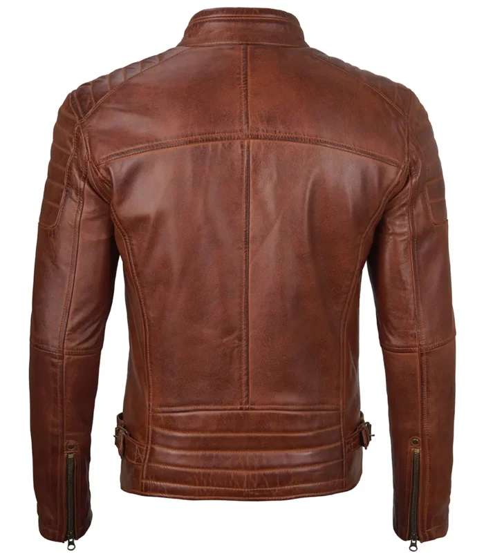 mens cafe racer cognac brown leather jacket