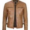 camel brown real cafe racer leather jacket