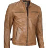 camel brown cafe racer leather jacket