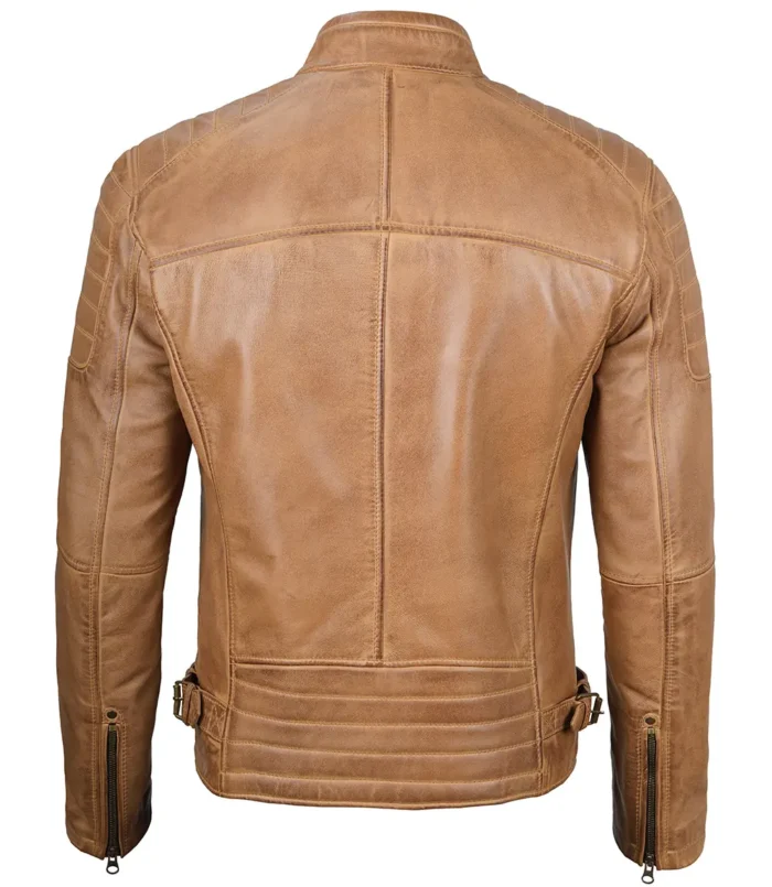 mens camel brown real cafe racer leather jacket