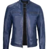 mens blue leather jacket