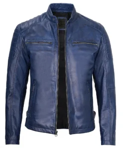 mens blue leather jacket