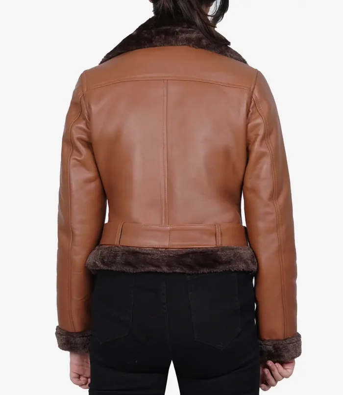 Women's Asymmetrical Cognac Brown Shearling Jacket