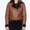 Women's Asymmetrical Cognac Shearling Leather Jacket