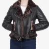 Women's Asymmetrical Dark Brown Biker Shearling Jacket