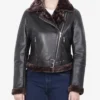 Women's Asymmetrical Dark Brown Biker Shearling Leather Jacket