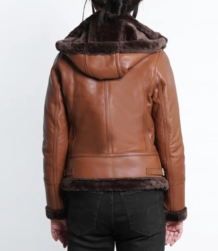 Women's Cognac Bomber Shearling Jacket