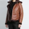 Women's Cognac Bomber Shearling Leather Jacket