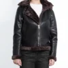 Women's Dark Brown Bomber Shearling Leather Jacket