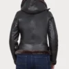 Women's Dark Brown Shearling Hooded Bomber Leather Jacket