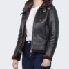 Women's Dark Brown Shearling Hooded Leather Jacket