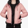 Women's Pink Shearling Hooded Leather Jacket