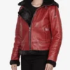 Women's Red Bomber Shearling Leather Jacket