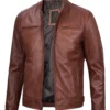 Dodge Men's Cognac Cafe Racer Leather Jacket