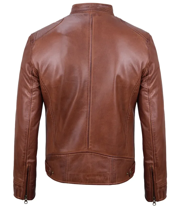 Dodge Men's Cognac Racer Brown Leather Jacket (1)