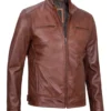 Dodge Men's Cognac Racer Brown Leather Jacket