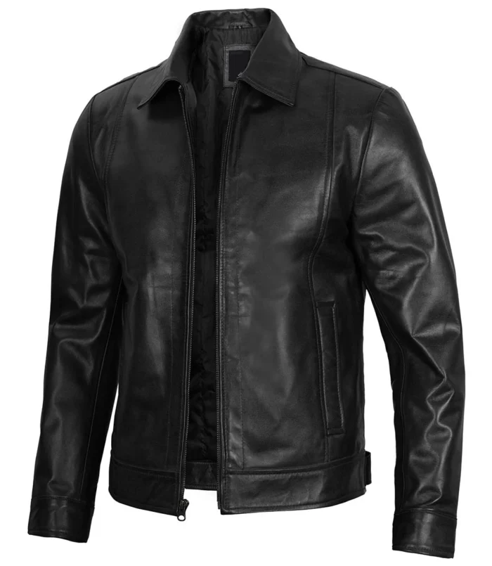 Men Harrington Black Leather Jacket