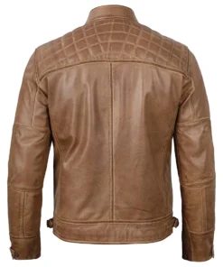 Men's Distressed Cafe Camel Brown Racer Leather Jacket