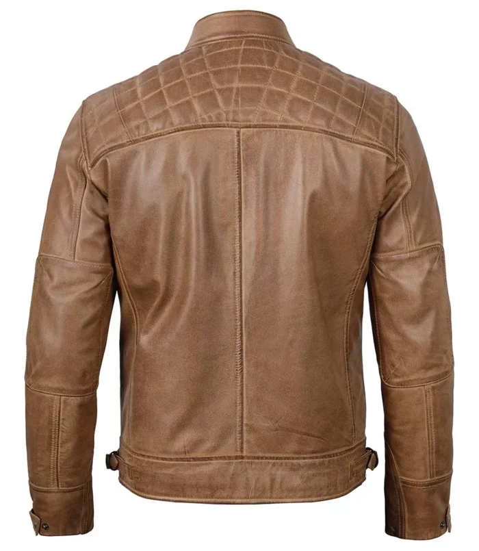 Men's Distressed Cafe Camel Brown Racer Leather Jacket