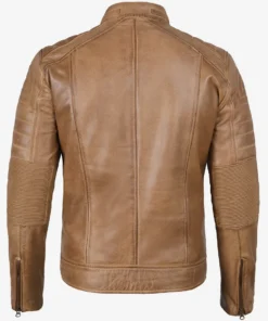 Men's Distressed Cafe Tan Racer Real Leather Jacket