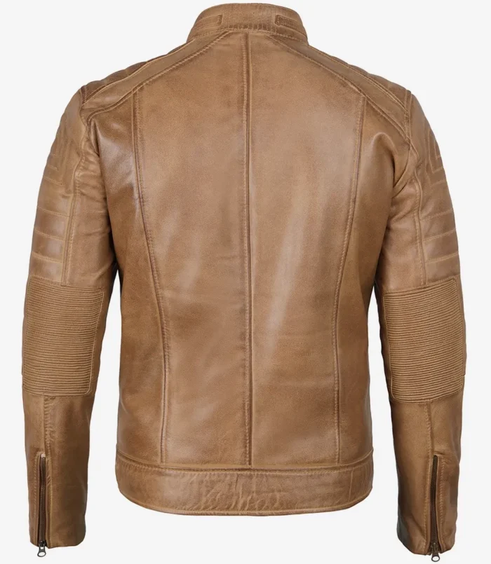 Men's Distressed Cafe Tan Racer Real Leather Jacket