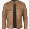 Men's Distressed Tan Cafe Racer Real Leather Jacket