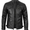 Men's Real Leather Classic Black Cafe Racer Biker Jacket