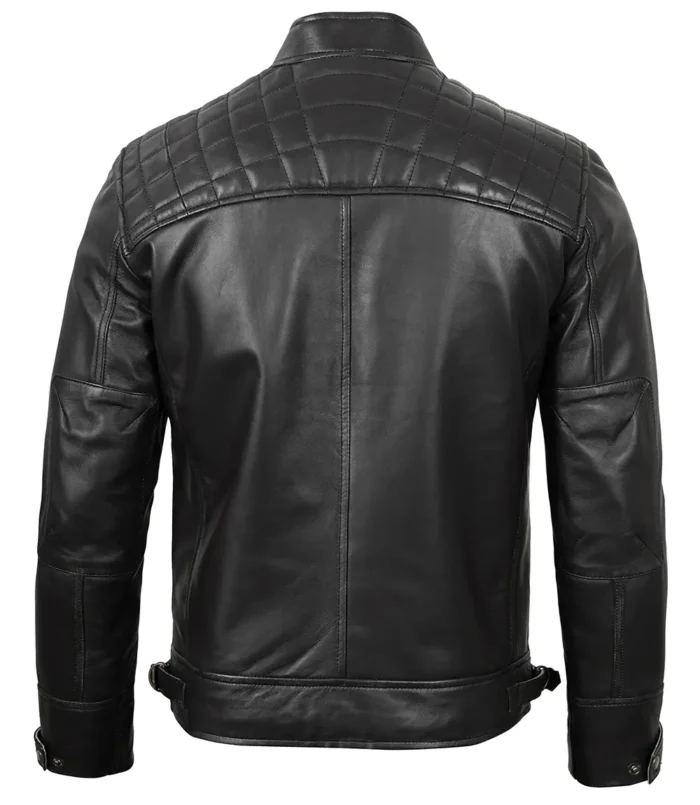 Real Leather Classic Men's Black Cafe Racer Biker Jacket